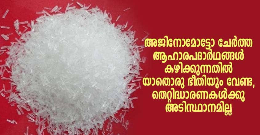 അജിനോമോട്ടോ ചേർത്ത ആഹാരപദാർഥങ്ങൾ കഴിക്കുന്നതിൽ യാതൊരു ഭീതിയും വേണ്ട, തെറ്റിദ്ധാരണകൾക്കു അടിസ്ഥാനമില്ല